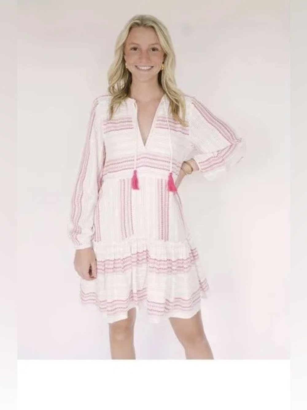 NWT ALLISON New York Karly Metallic Stripe Tassel Boho Mini Dress size small